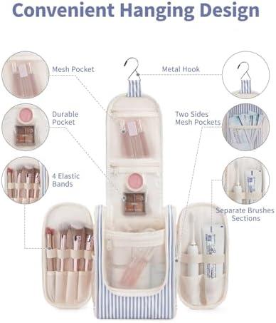 Narwey Large Blue Leaf Hanging Toiletry Bag for Women Travel and Men Cosmetics Organizers