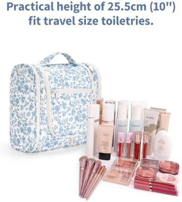 Narwey Large Blue Leaf Hanging Toiletry Bag for Women Travel and Men Cosmetics Organizers