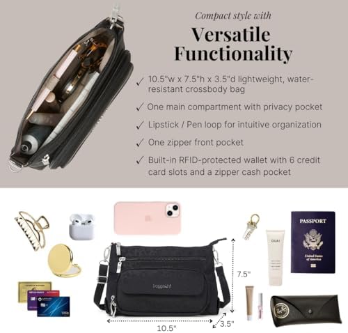 Baggallini Original RFID Protected Lightweight Nylon Zippered Travel Purse for Women ClimatePartner Certified