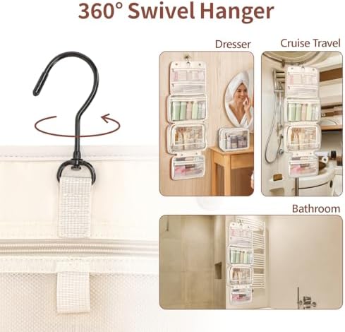 Hanging Travel Bag for Toiletries Quilted Plaid Waterproof Makeup Organizer Brown (M) Smart Large Compartments Toiletr