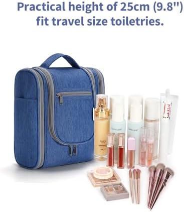 Narwey Large Blue Leaf Hanging Toiletry Bag for Women Travel and Men Cosmetics Organizers