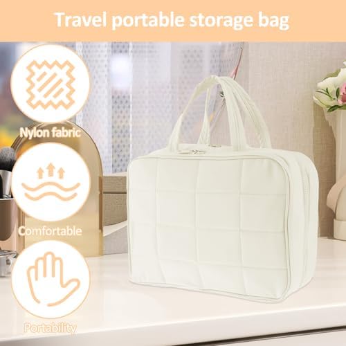 Toiletry Bag Compartmental Organizer Travel BagPortable Foldable with Anti-slip Metal Hook(Beige) Toiletry Bag Compart