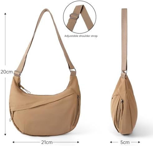 FFEDAYUN Crescent Bags for Women Casual Shoulder Handbags Multi-Pocket Lightweight Crossbody Purse Nylox Nylon Hobo Slin