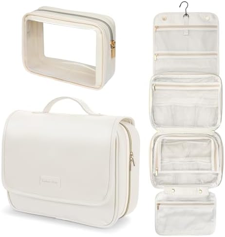 Hanging Travel Bag for Toiletries Quilted Plaid Waterproof Makeup Organizer Brown (M) Smart Large Compartments Toiletr