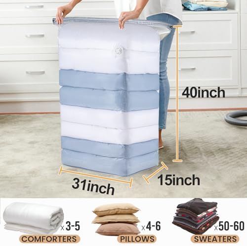 TAILI Jumbo Cube Vacuum Storage Bags 4 Pack, Extra Large (31x40x15 Inch) for Clothing and Bedding, Space Saving Closet O