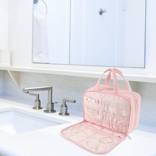 Toiletry Bag Compartmental Organizer Travel BagPortable Foldable with Anti-slip Metal Hook(Beige) Toiletry Bag Compart