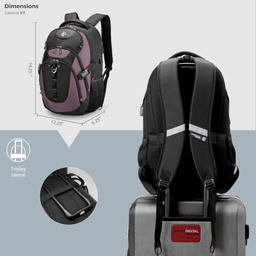 Swissdigital Design Laptop Backpack with USB Charging Port | Men's 15.6 Inches Fit 31L Travel Backpack | Blue/Black | SD