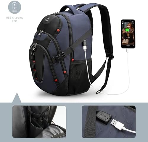 Swissdigital Design Laptop Backpack with USB Charging Port | Men's 15.6 Inches Fit 31L Travel Backpack | Blue/Black | SD