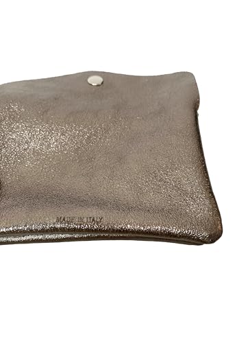 Portefeuille élégant en cuir métallisé Medio taupe fermerture à bouton