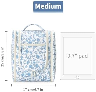 Narwey Large Blue Leaf Hanging Toiletry Bag for Women Travel and Men Cosmetics Organizers