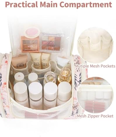 Narwey Large Blue Leaf Hanging Toiletry Bag for Women Travel and Men Cosmetics Organizers