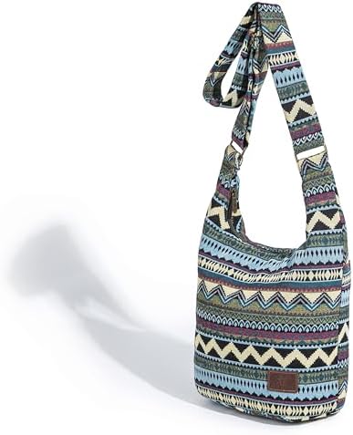 Coton Pose Women's Hippie Crossbody Bag - Top Zip Large Capacity Canvas Sling Bag - Handmade Jacquard Cloth