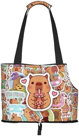 Holiday Capybara Small Pet (Kitten or Puppy) Travel Handbag Black Holiday Capybara Small Pet (Kitten or Puppy) Portable
