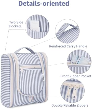 Narwey Large Blue Leaf Hanging Toiletry Bag for Women Travel and Men Cosmetics Organizers