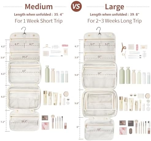 Hanging Travel Bag for Toiletries Quilted Plaid Waterproof Makeup Organizer Brown (M) Smart Large Compartments Toiletr