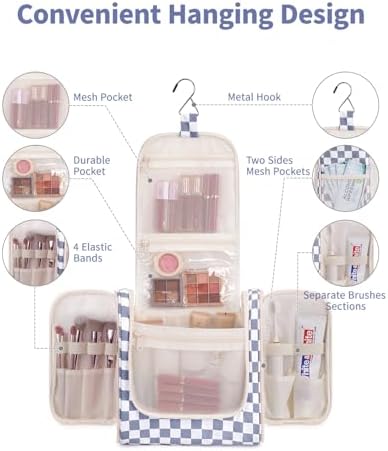 Narwey Large Blue Leaf Hanging Toiletry Bag for Women Travel and Men Cosmetics Organizers