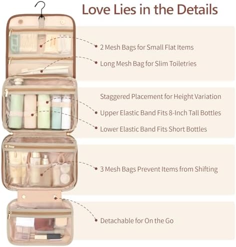 Hanging Travel Bag for Toiletries Quilted Plaid Waterproof Makeup Organizer Brown (M) Smart Large Compartments Toiletr