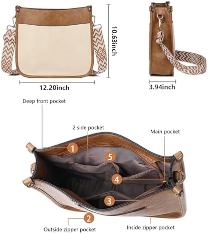 AUYOCO Vegan Leather Crossbody Bags for Women Handbag with Guitar Strap Zipped Pockets AUYOCO Vegan Leather Crossbody