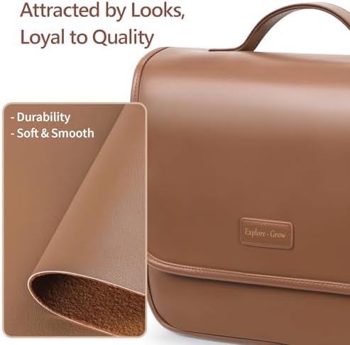 Hanging Travel Bag for Toiletries Quilted Plaid Waterproof Makeup Organizer Brown (M) Smart Large Compartments Toiletr