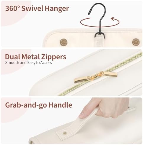 Hanging Travel Bag for Toiletries Quilted Plaid Waterproof Makeup Organizer Brown (M) Smart Large Compartments Toiletr