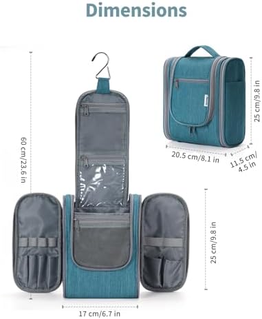 Narwey Large Blue Leaf Hanging Toiletry Bag for Women Travel and Men Cosmetics Organizers