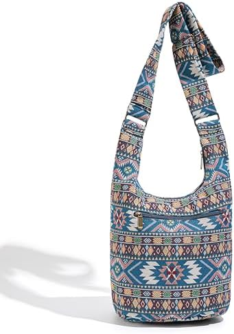 Coton Pose Women's Hippie Crossbody Bag - Top Zip Large Capacity Canvas Sling Bag - Handmade Jacquard Cloth