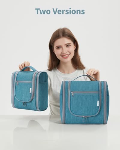 Narwey Large Blue Leaf Hanging Toiletry Bag for Women Travel and Men Cosmetics Organizers