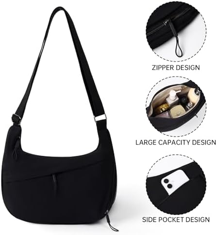 FFEDAYUN Crescent Bags for Women Casual Shoulder Handbags Multi-Pocket Lightweight Crossbody Purse Nylox Nylon Hobo Slin