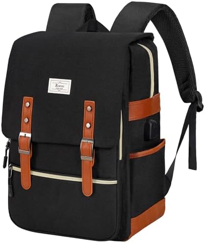 Ronyes Vintage Laptop Backpack for Women and Men, 15.6 inch Red Backpack with USB Charging Port for College and Work