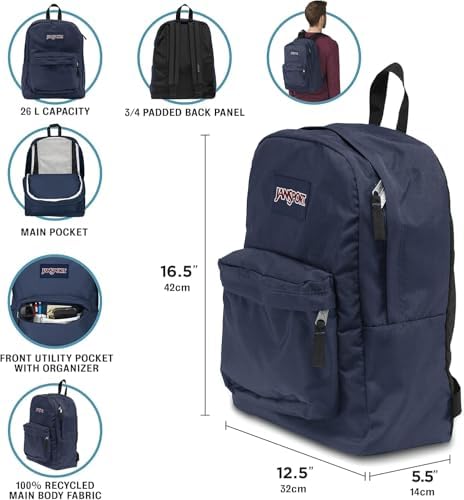 JanSport SuperBreak One Backpack Navy - Durable Lightweight Bag with Main Compartment - Premium Travel Backpack
