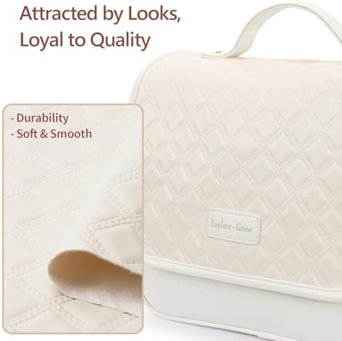 Hanging Travel Bag for Toiletries Quilted Plaid Waterproof Makeup Organizer Brown (M) Smart Large Compartments Toiletr