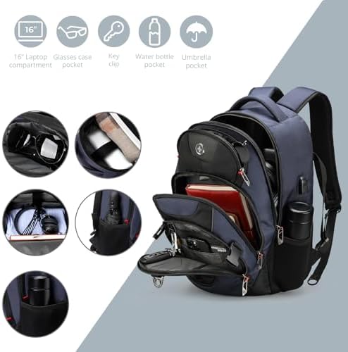Swissdigital Design Laptop Backpack with USB Charging Port | Men's 15.6 Inches Fit 31L Travel Backpack | Blue/Black | SD