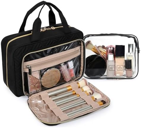 Toiletry Bag Smart Hanging Travel Makeup Organizer TSA Approved Transparent | Travel Makeup Organizer with Hanging Feat