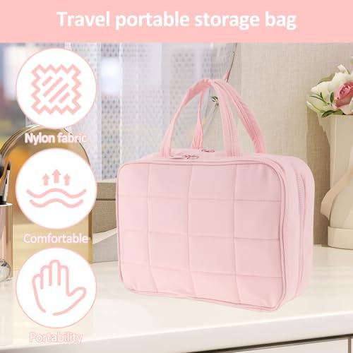 Toiletry Bag Compartmental Organizer Travel BagPortable Foldable with Anti-slip Metal Hook(Beige) Toiletry Bag Compart