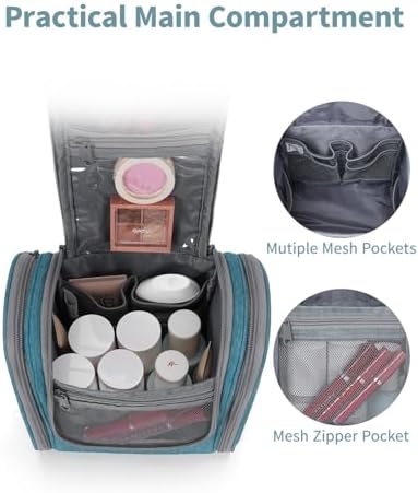 Narwey Large Blue Leaf Hanging Toiletry Bag for Women Travel and Men Cosmetics Organizers