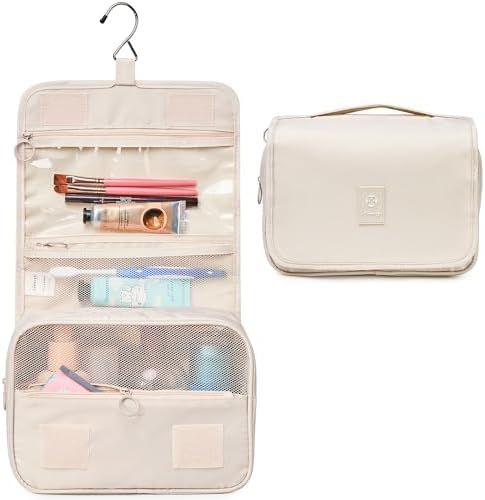 Narwey Beige Small Hanging Travel Toiletry Bag for Women Travel Bag Specifications: Makeup Bag Organizer, Cosmetics Bag - Image 3