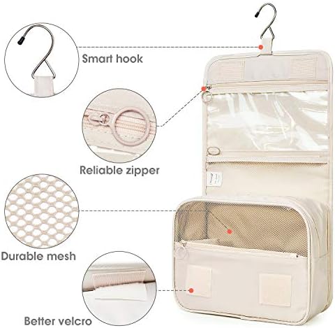 Narwey Beige Small Hanging Travel Toiletry Bag for Women Travel Bag Specifications: Makeup Bag Organizer, Cosmetics Bag - Image 5