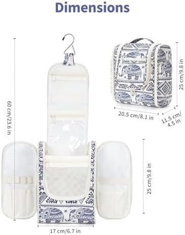 Narwey Large Blue Leaf Hanging Toiletry Bag for Women Travel and Men Cosmetics Organizers