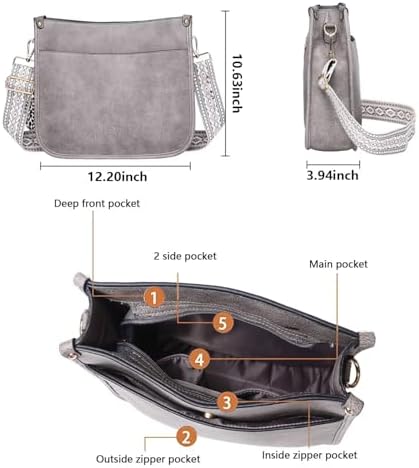 AUYOCO Vegan Leather Crossbody Bags for Women Handbag with Guitar Strap Zipped Pockets AUYOCO Vegan Leather Crossbody