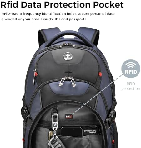 Swissdigital Design Laptop Backpack with USB Charging Port | Men's 15.6 Inches Fit 31L Travel Backpack | Blue/Black | SD