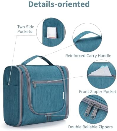 Narwey Large Blue Leaf Hanging Toiletry Bag for Women Travel and Men Cosmetics Organizers