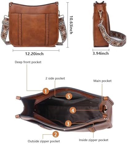 AUYOCO Vegan Leather Crossbody Bags for Women Handbag with Guitar Strap Zipped Pockets AUYOCO Vegan Leather Crossbody