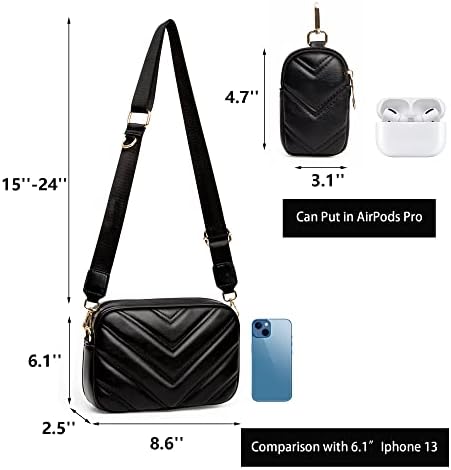 Herald Chevron Quilted Small Crossbody Bag for Women - Camera Side Shoulder Bag, 2 Sizes, Coin Purse Included Herald Che