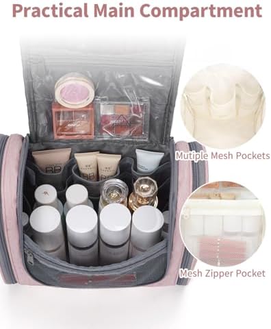 Narwey Large Blue Leaf Hanging Toiletry Bag for Women Travel and Men Cosmetics Organizers