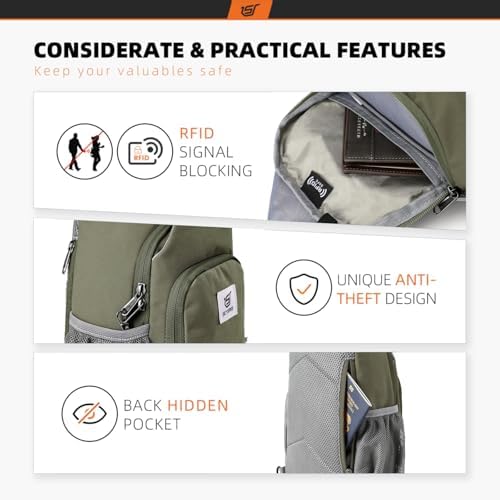 SKYSPER Anti-RFID Crossbody Sling Backpack for Women Men(Army Green) SKYSPER Travel Hiking Crossbody Bag for Women Men