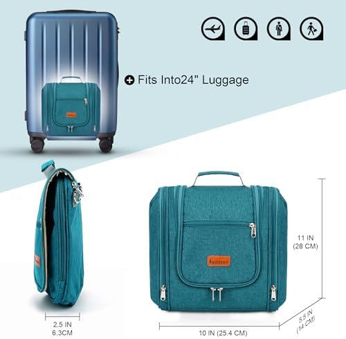 Water-resistant Travel Hanging Toiletry Bag for Women and Men, 6 Organizer Compartments, Holds Full Size Bottles, Black