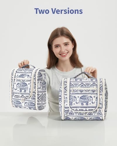 Narwey Large Blue Leaf Hanging Toiletry Bag for Women Travel and Men Cosmetics Organizers