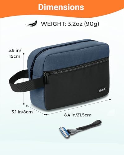 Elviros Lightweight Travel Toiletry Bag for Women and Men Travel Essentials Gifts for Men(Navy Blue) Global Recycled Sta