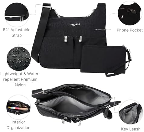 Baggallini Cross Over Crossbody Women Lightweight Water-Resistant Nylon Organized Travel Bag Purse