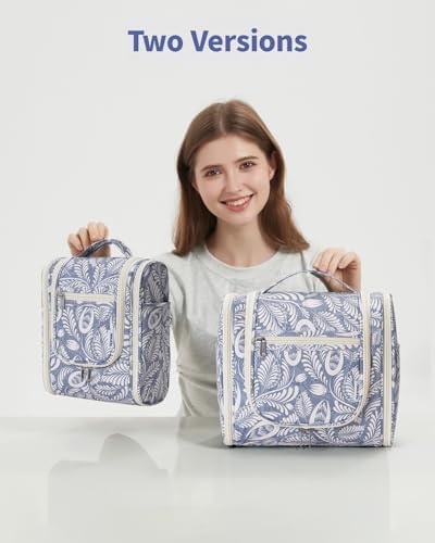 Narwey Large Blue Leaf Hanging Toiletry Bag for Women Travel and Men Cosmetics Organizers